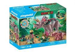PLAYMOBIL DINOS - TRICÉRATOP AVEC BÉBÉ, OEUF ET EXPLORATEUR #71821 (0525)